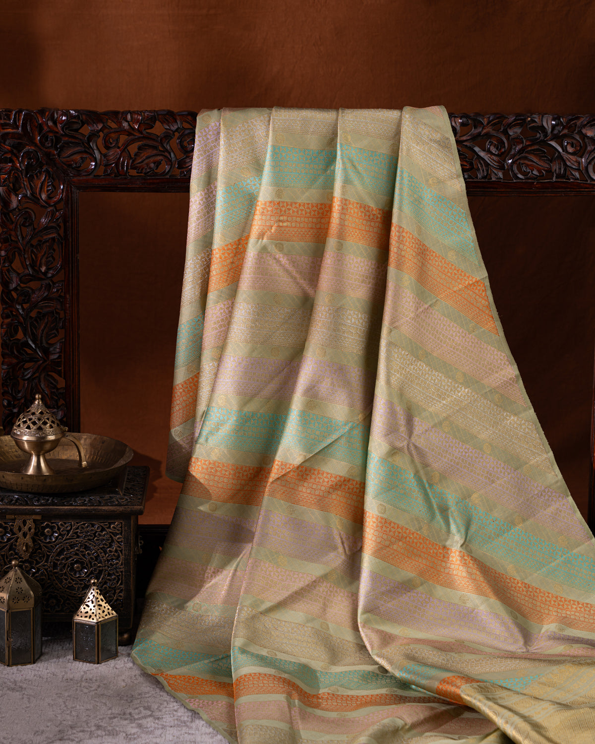 Pastel Green Kanchipuram Silk Saree With Zari Weaves