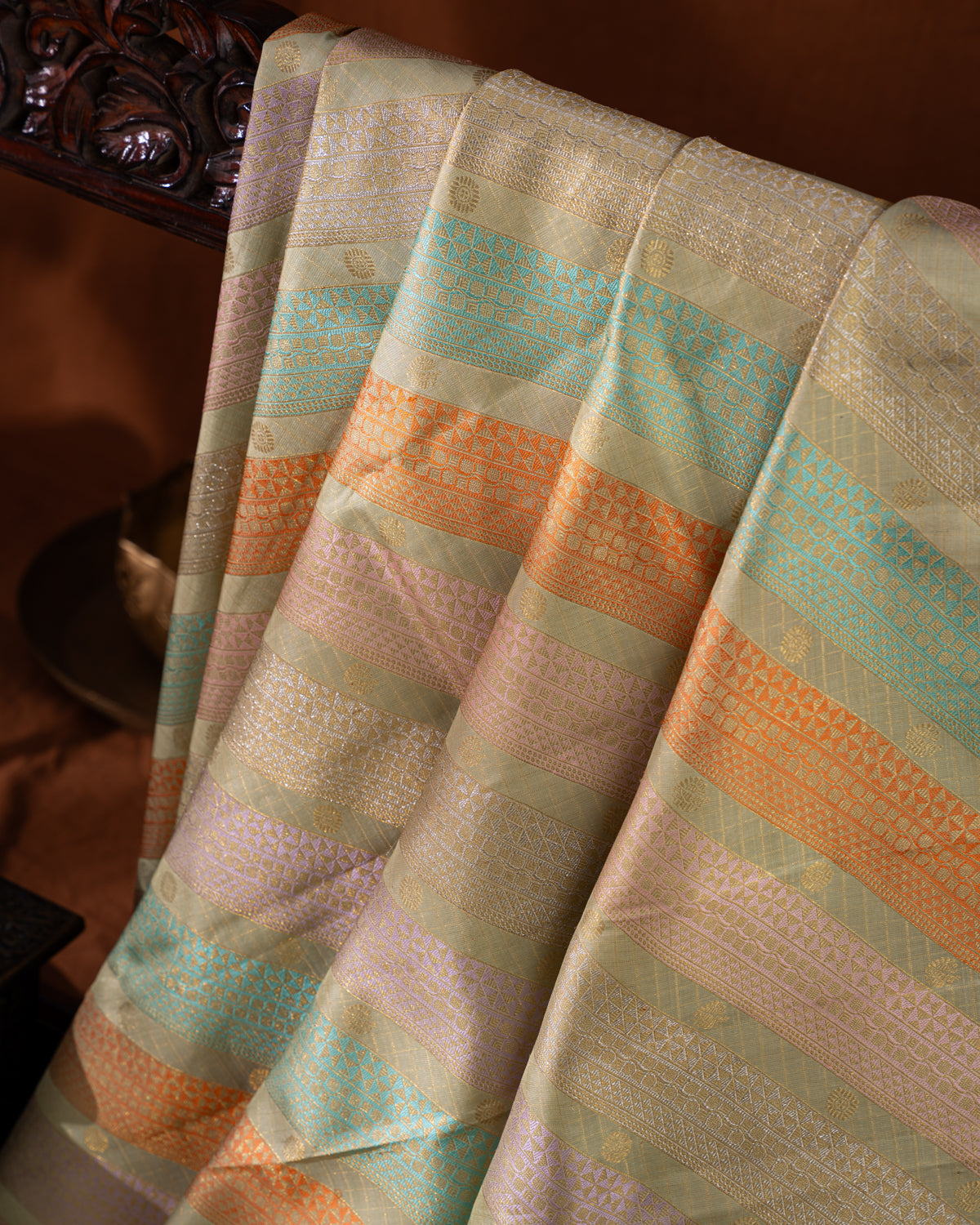 Pastel Green Kanchipuram Silk Saree With Zari Weaves
