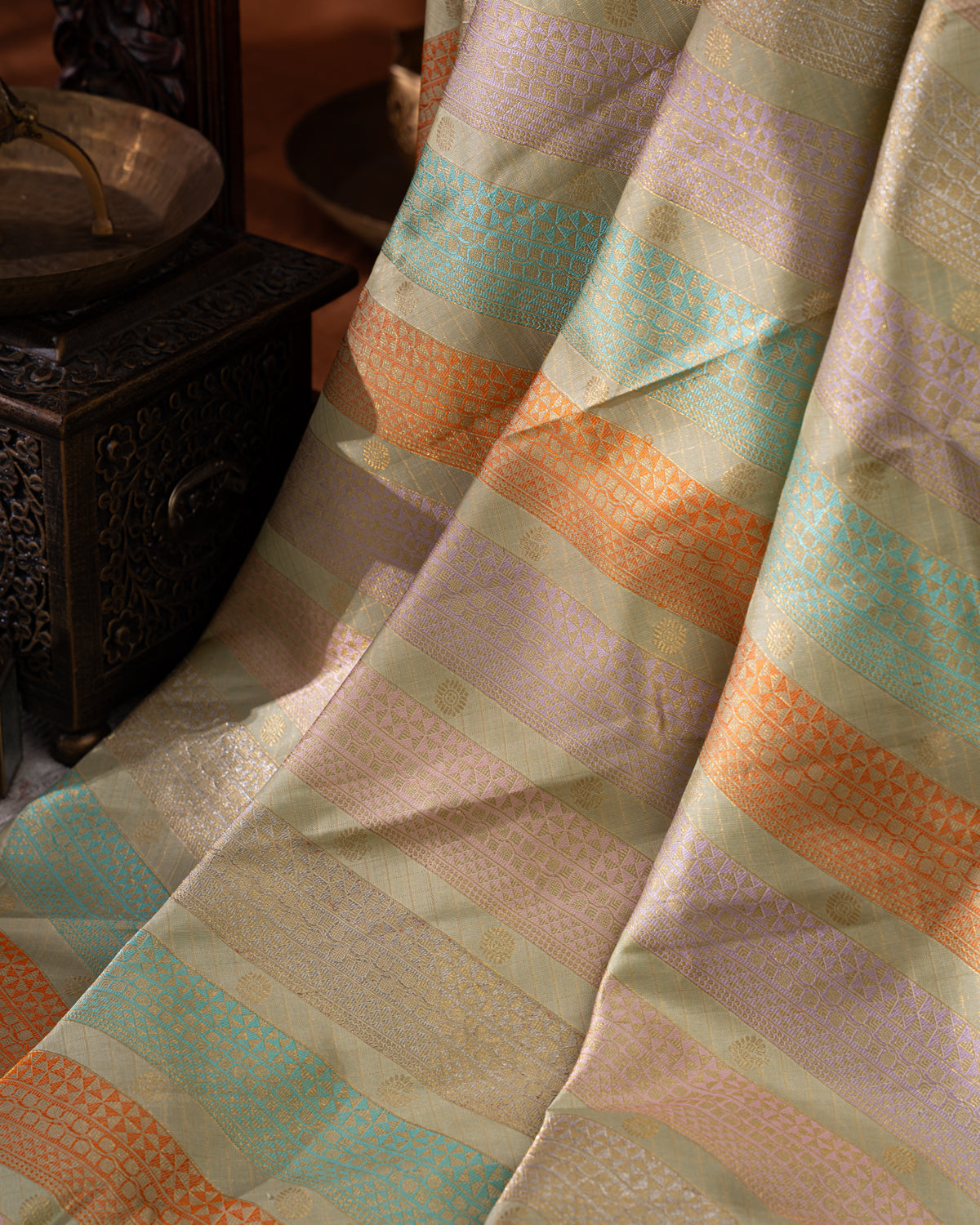 Pastel Green Kanchipuram Silk Saree With Zari Weaves