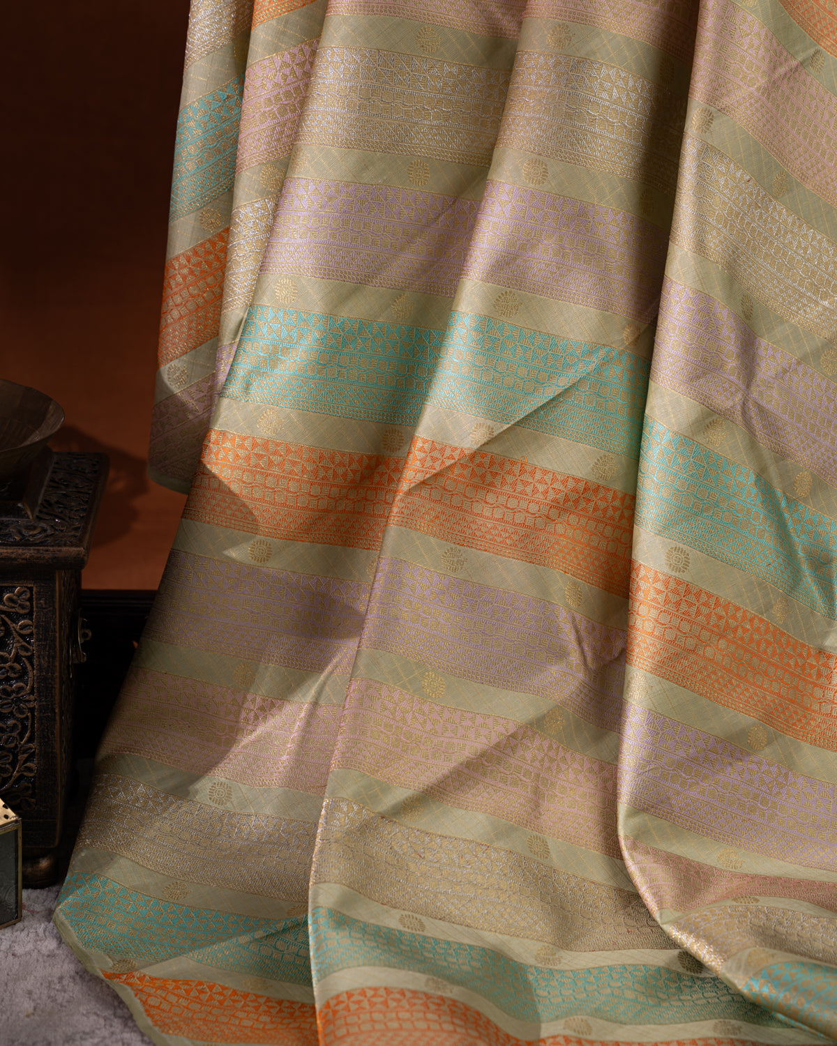 Pastel Green Kanchipuram Silk Saree With Zari Weaves