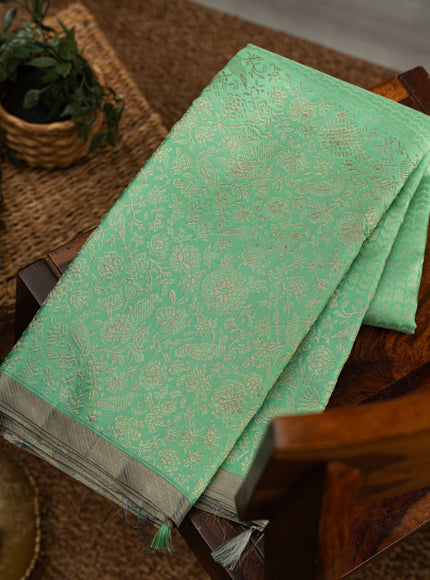 Teal Kanchipuram Silk Saree With Silver Zari Weaves