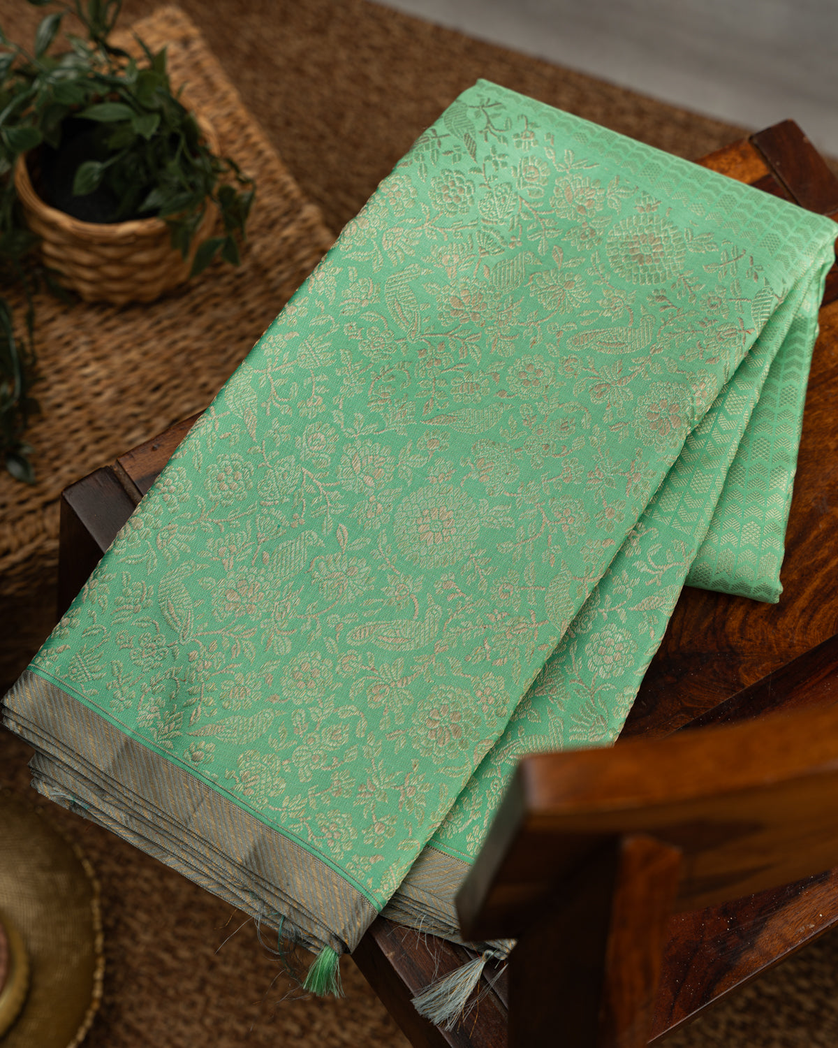 Teal Kanchipuram Silk Saree With Silver Zari Weaves