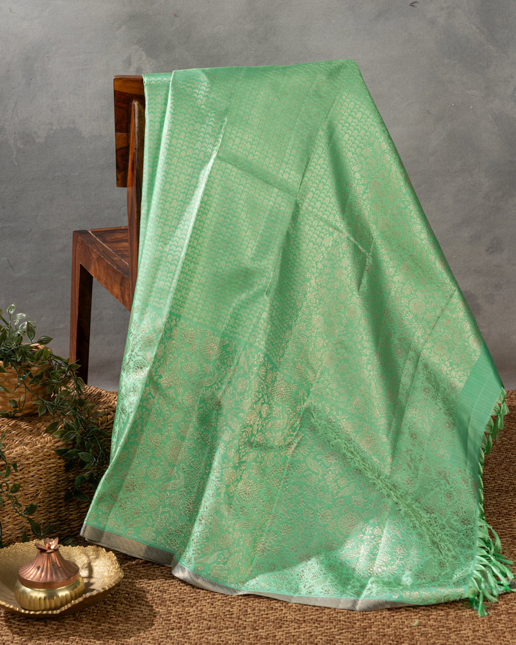 Teal Kanchipuram Silk Saree With Silver Zari Weaves
