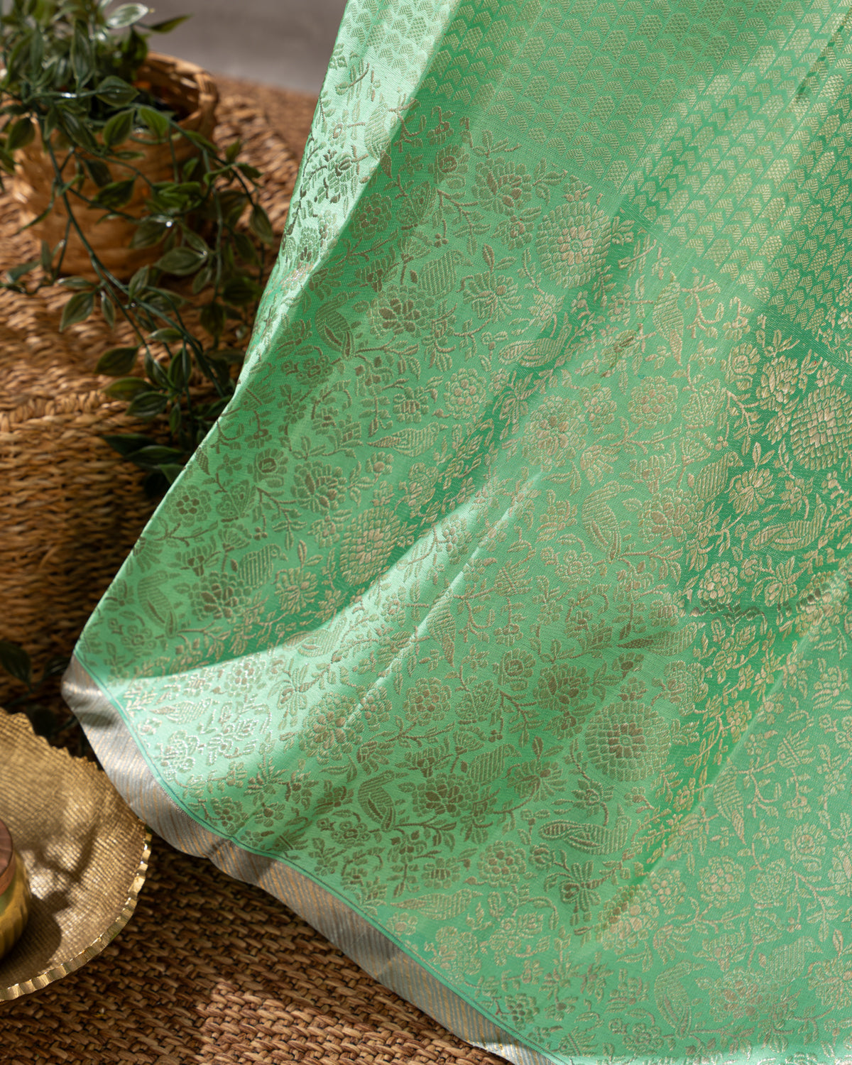 Teal Kanchipuram Silk Saree With Silver Zari Weaves