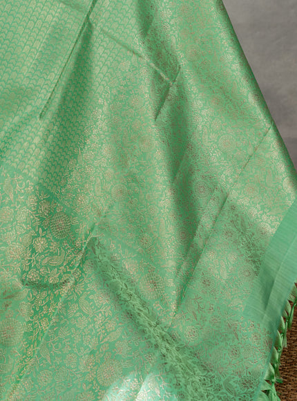 Teal Kanchipuram Silk Saree With Silver Zari Weaves