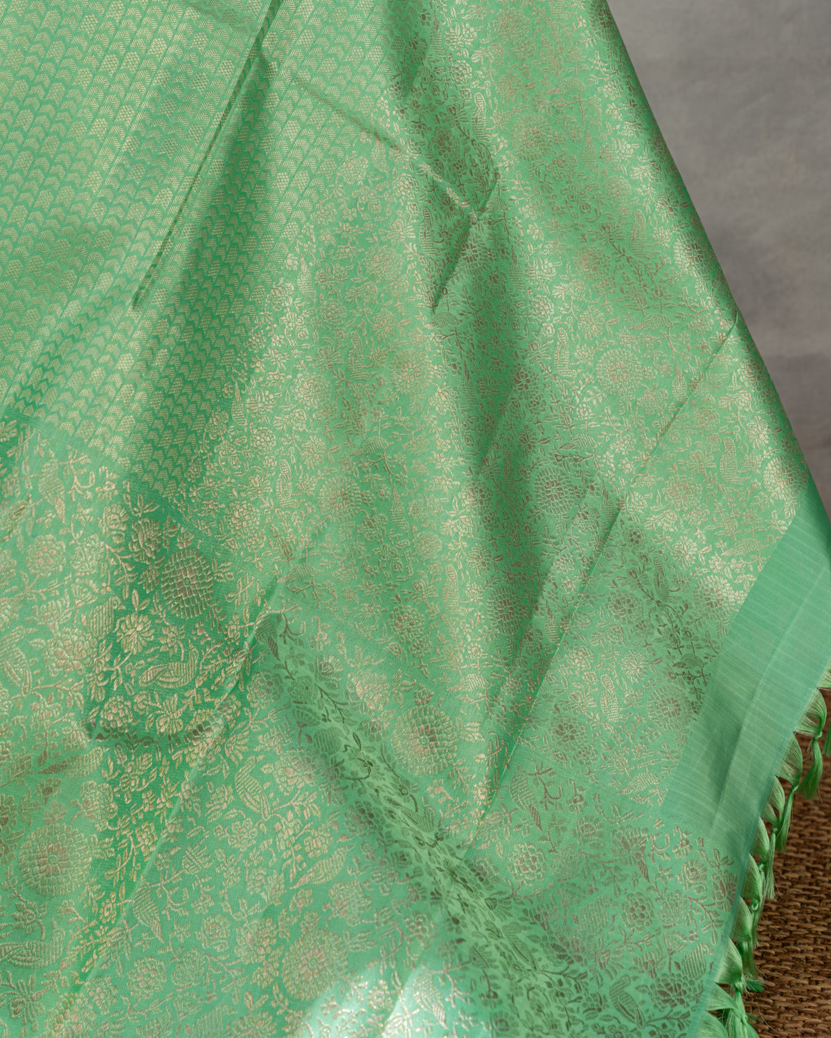 Teal Kanchipuram Silk Saree With Silver Zari Weaves