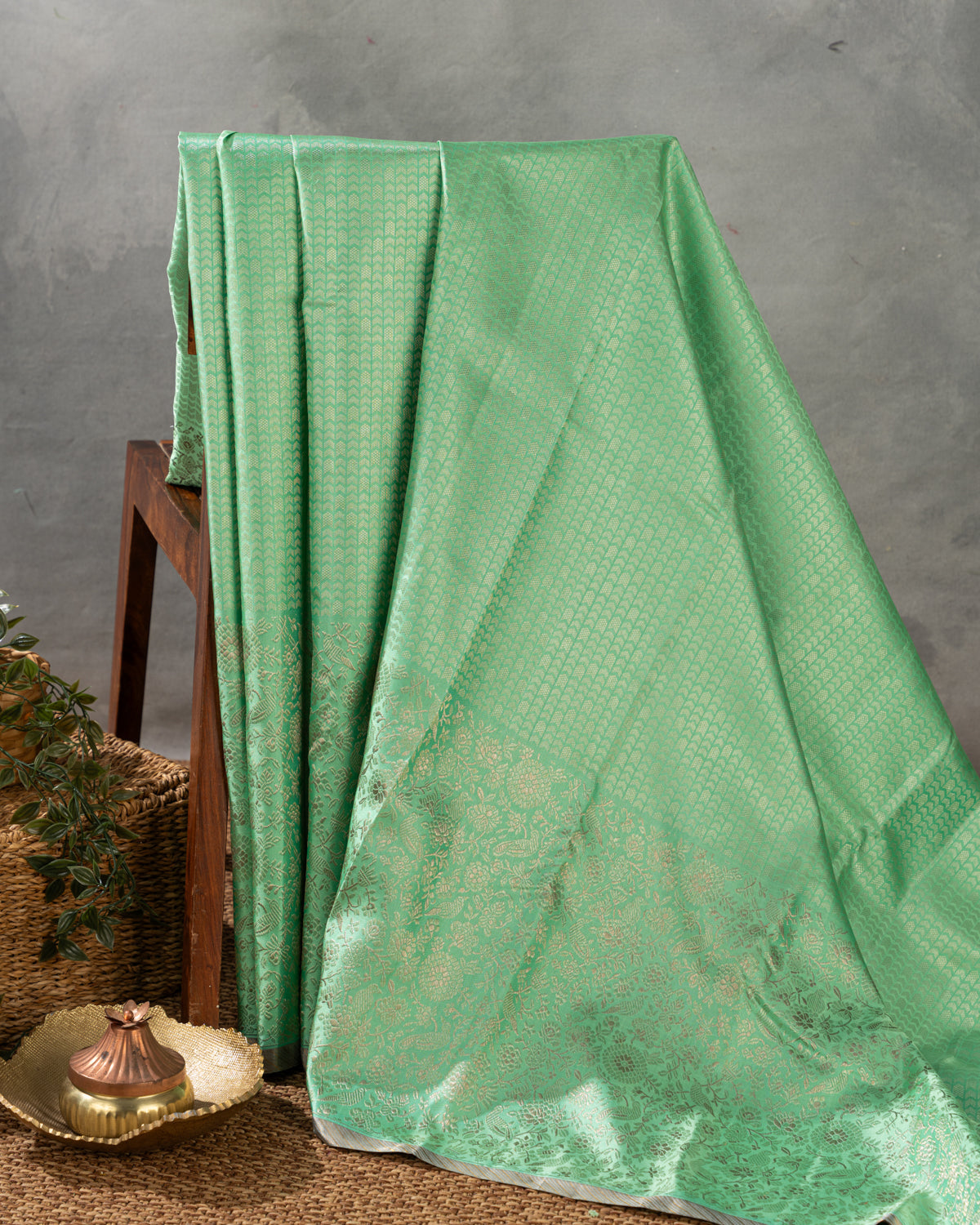 Teal Kanchipuram Silk Saree With Silver Zari Weaves