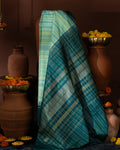 Light Blue & Peacock Blue Kanchipuram Silk Saree With Stripes