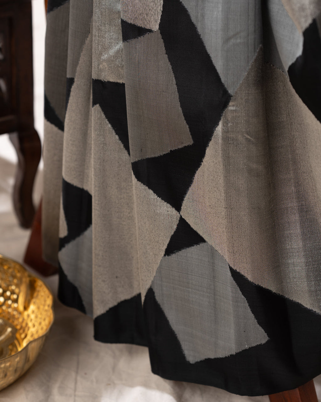 Black & Silver Contemporary Pure Kanchipuram Silk With Abstract Geometric Weaves