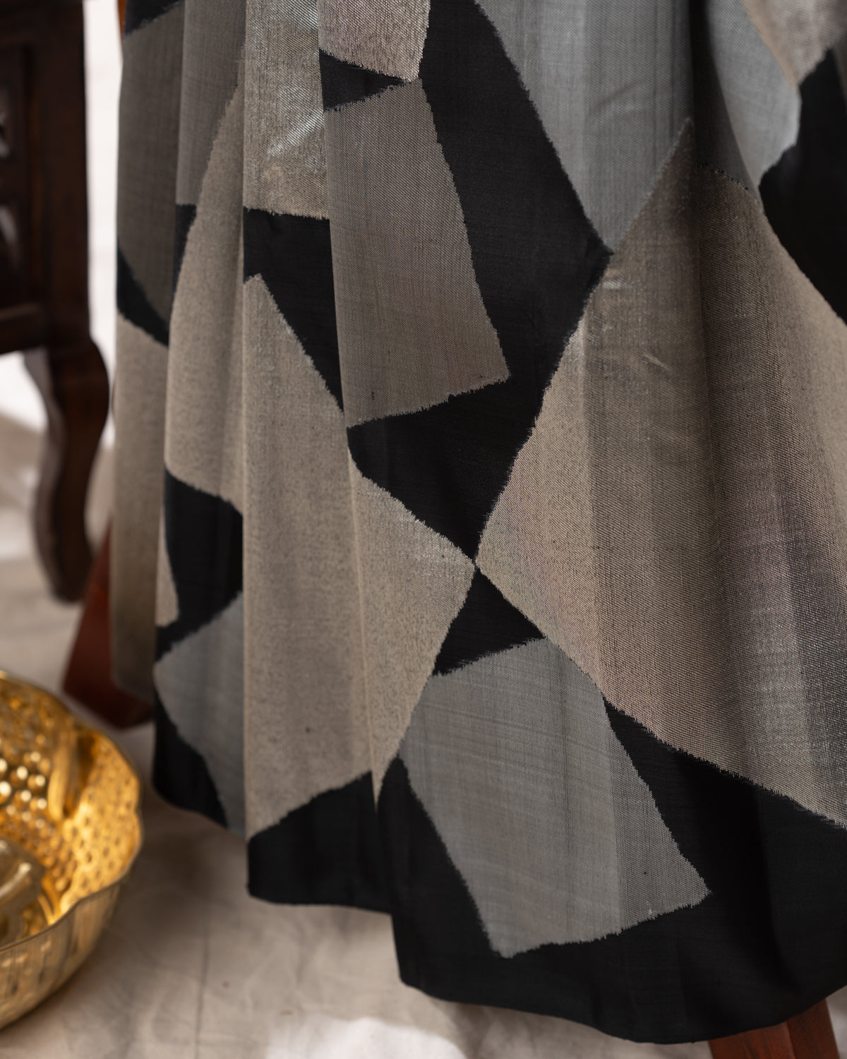 Black & Silver Contemporary Pure Kanchipuram Silk With Abstract Geometric Weaves