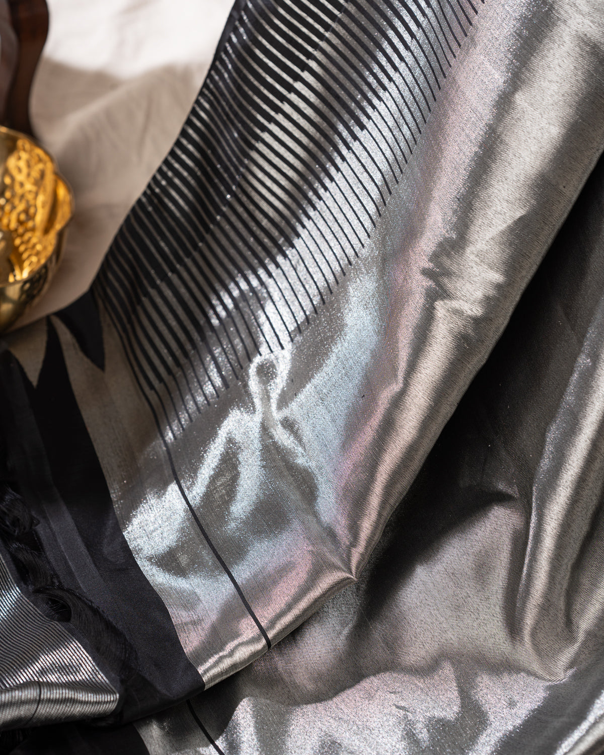 Black & Silver Contemporary Pure Kanchipuram Silk With Abstract Geometric Weaves