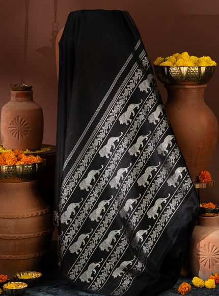 Majestic Black & Silver Kanchipuram Silk With Lion And Floral Weaves