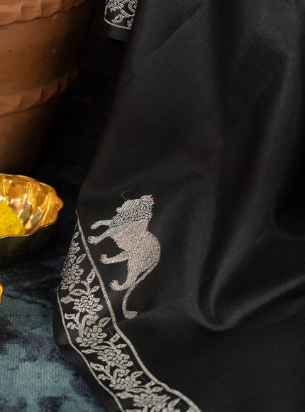 Majestic Black & Silver Kanchipuram Silk With Lion And Floral Weaves