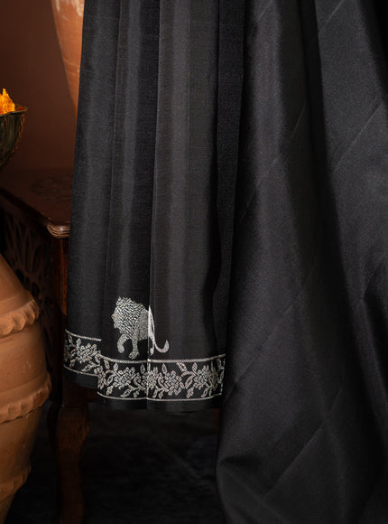 Majestic Black & Silver Kanchipuram Silk With Lion And Floral Weaves