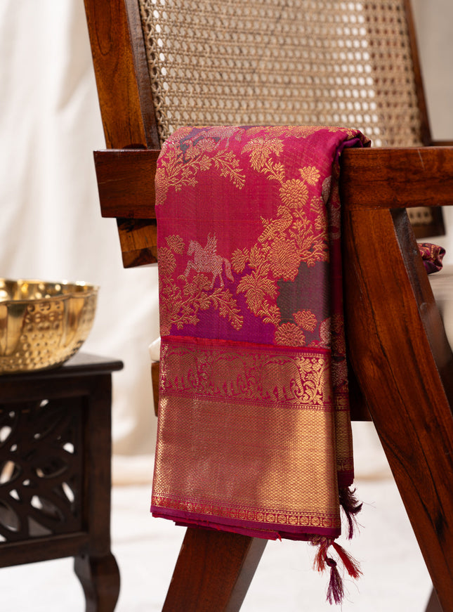 Pink Kanchipuram Silk Saree With Zari Weaves