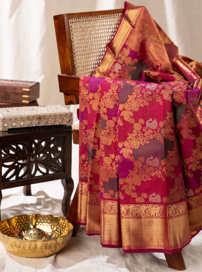 Pink Kanchipuram Silk Saree With Zari Weaves