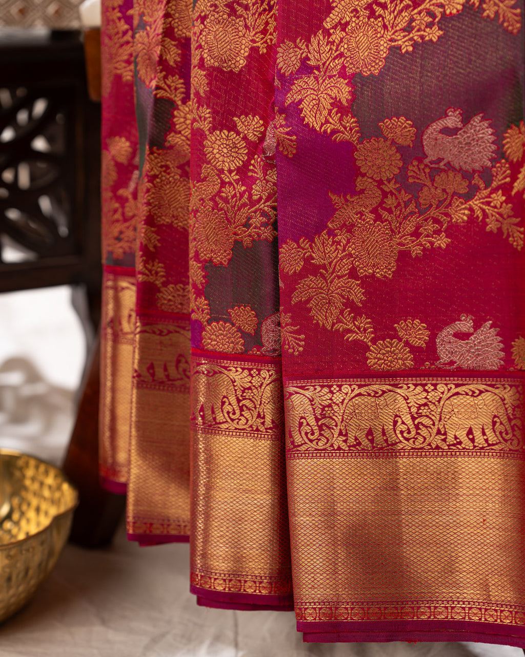 Pink Kanchipuram Silk Saree With Zari Weaves