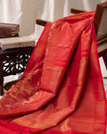 Red Kanchipuram Silk Saree With Zari Weaves & Rich Floral Border
