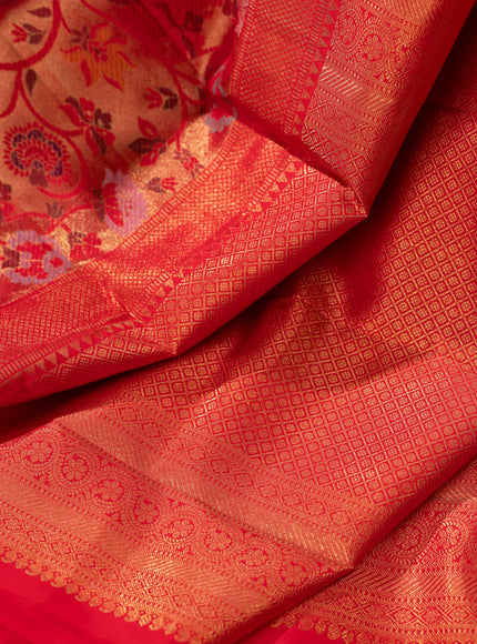 Red Kanchipuram Silk Saree With Zari Weaves & Rich Floral Border