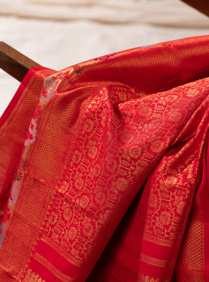 Red Kanchipuram Silk Saree With Zari Weaves & Rich Floral Border