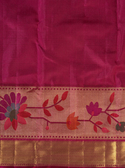 Light Pink Kanchipuram Silk Saree With Zari Weaves & Contrast Border