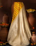 Yellow & Beige Kanchipuram Silk Saree With Thread & Zari Weave