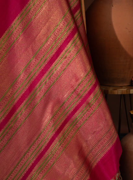 Beige Kanchipuram Kora With Rich Contrast Pink Pallu And Blouse