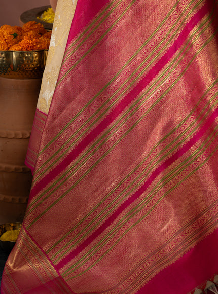 Beige Kanchipuram Kora With Rich Contrast Pink Pallu And Blouse