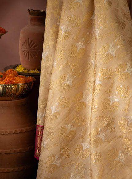 Beige Kanchipuram Kora With Rich Contrast Pink Pallu And Blouse
