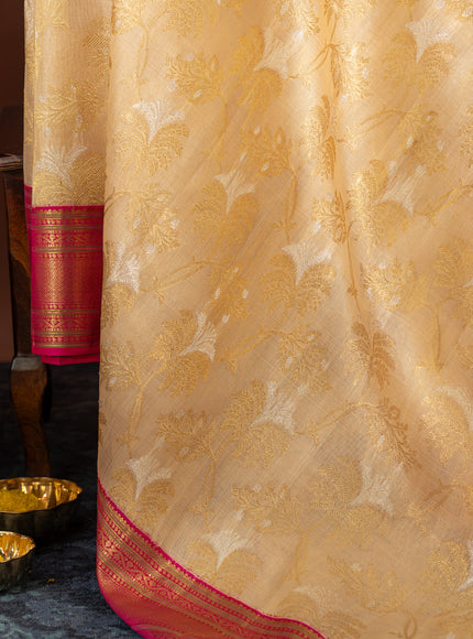 Beige Kanchipuram Kora With Rich Contrast Pink Pallu And Blouse