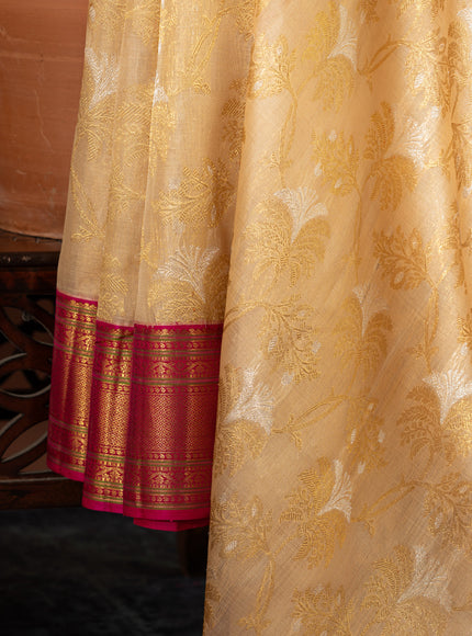 Beige Kanchipuram Kora With Rich Contrast Pink Pallu And Blouse