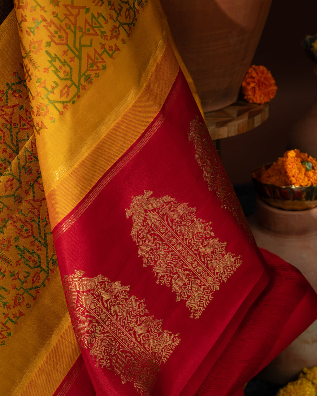Deep Jamun Kanchipuram Silk Saree With Ganga Jamuna Border