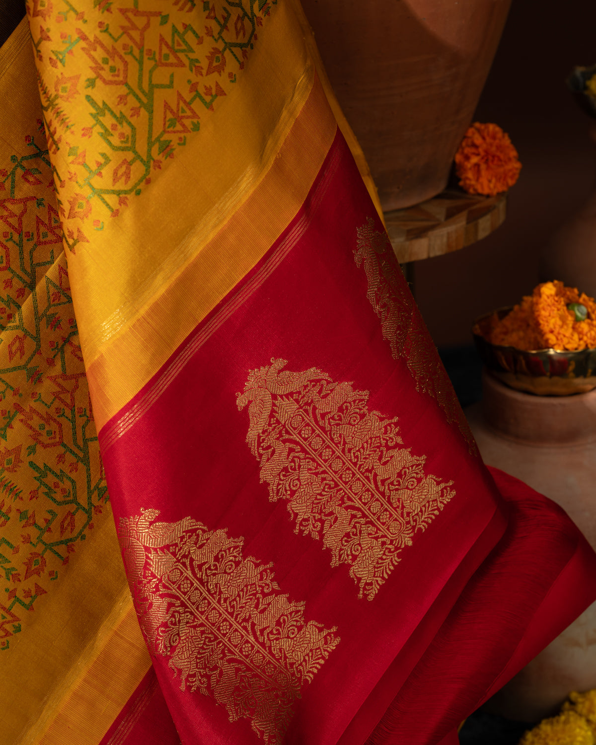 Deep Jamun Kanchipuram Silk Saree With Ganga Jamuna Border