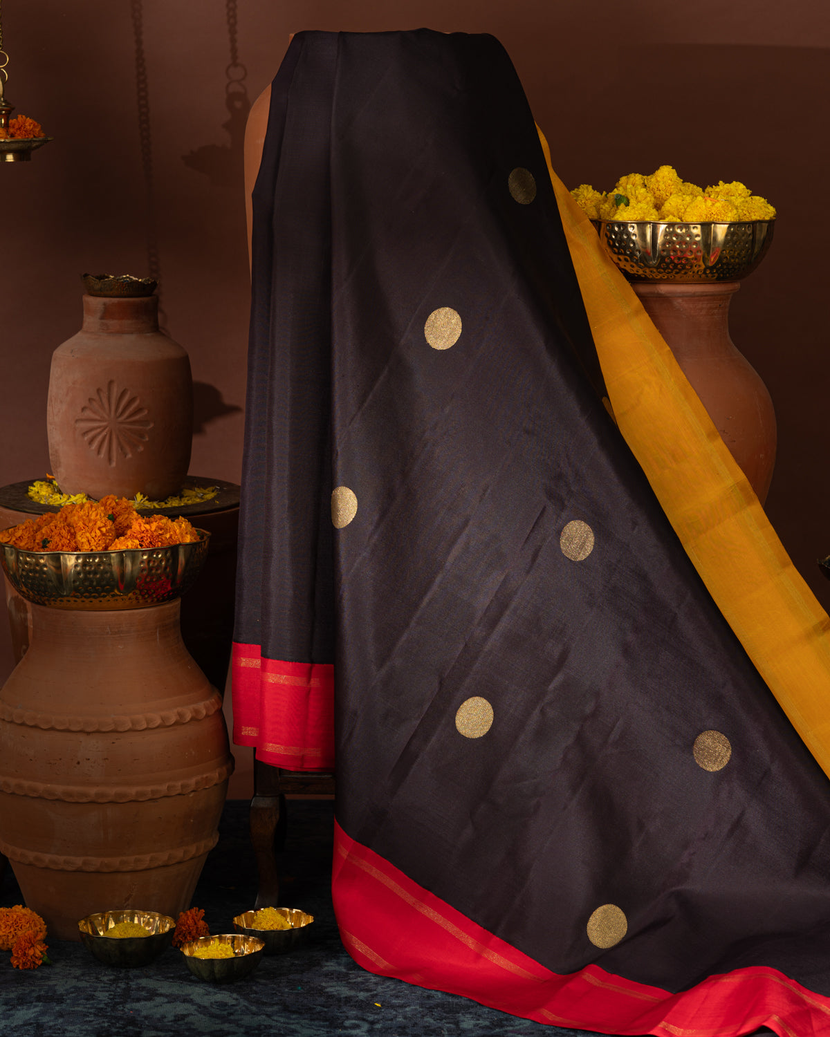 Deep Jamun Kanchipuram Silk Saree With Ganga Jamuna Border