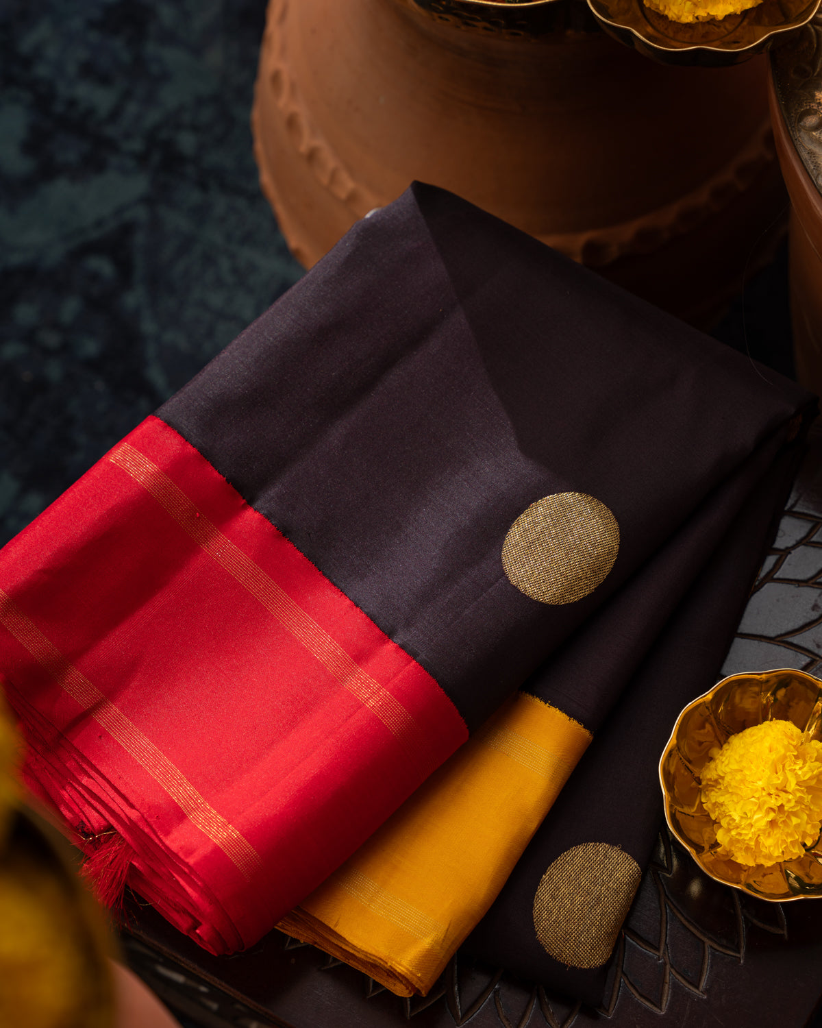 Deep Jamun Kanchipuram Silk Saree With Ganga Jamuna Border