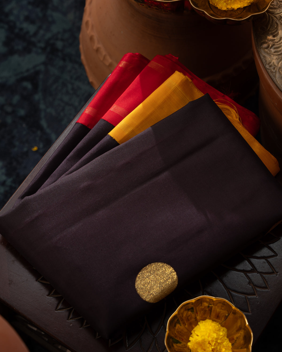 Deep Jamun Kanchipuram Silk Saree With Ganga Jamuna Border