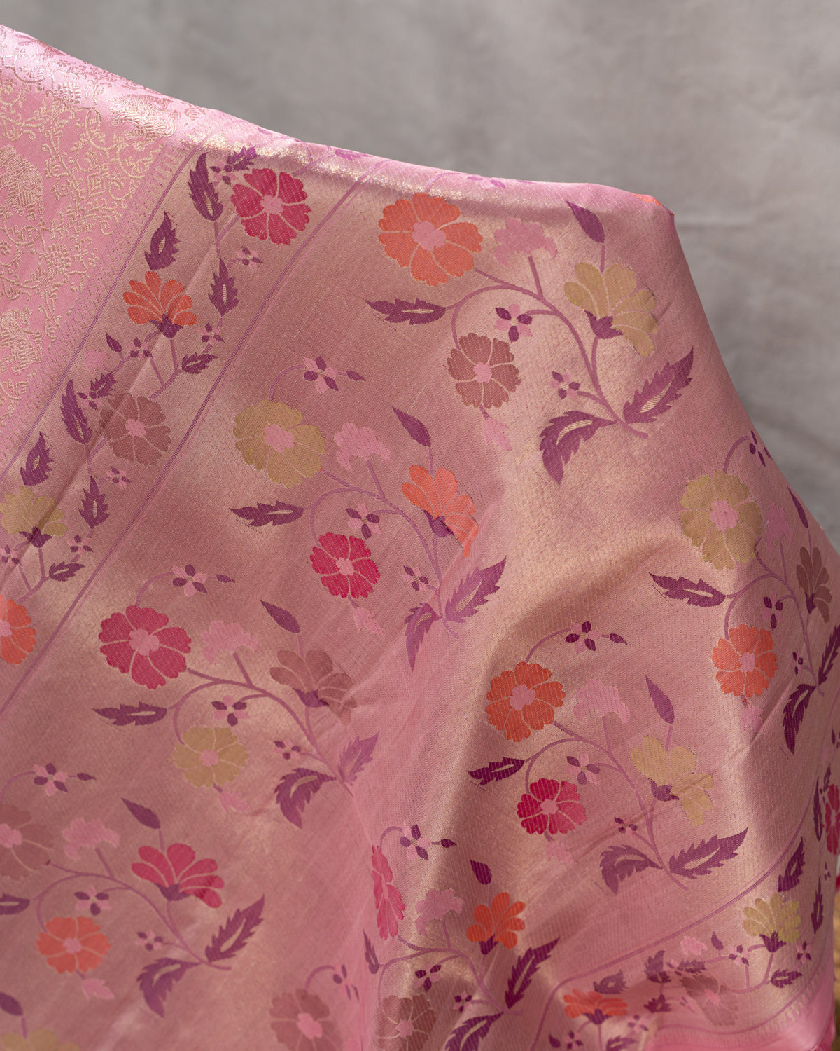 Baby Pink Pure Kanchipuram Silk With Allover Zari And Rich Paithani Pallu