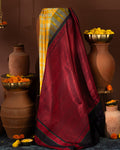 Yellow Kanchipuram Silk Saree With Different Colored Checks In The Body