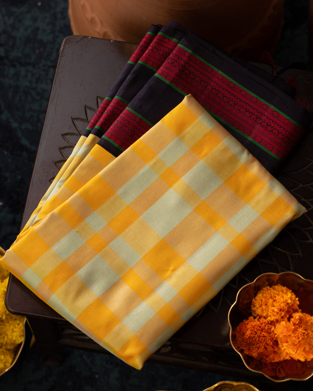 Yellow Kanchipuram Silk Saree With Different Colored Checks In The Body