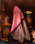 Peach Pink & Purple Kanchipuram Silk Saree With Zari Weaves In Contrast Pallu