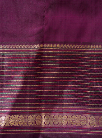 Peach Pink & Purple Kanchipuram Silk Saree With Zari Weaves In Contrast Pallu