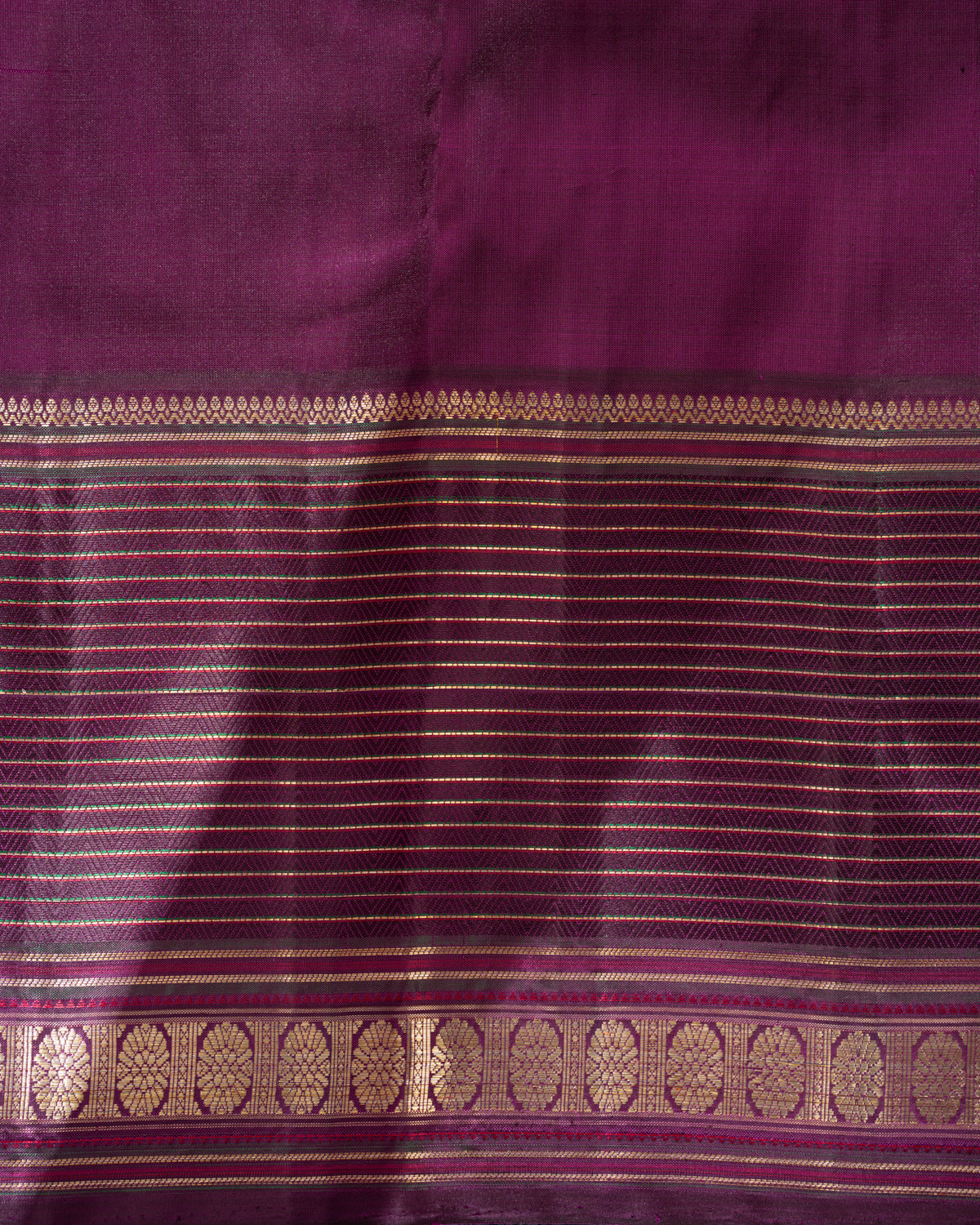 Peach Pink & Purple Kanchipuram Silk Saree With Zari Weaves In Contrast Pallu