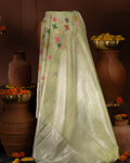 Pastel Green Kanchipuram Kora Silk With Minakari Jaal Weaves