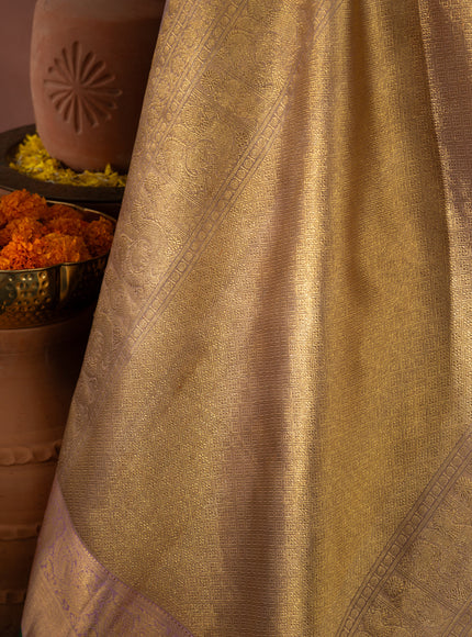 Pastel Pink Kanchipuram Silk Saree With Silver & Gold Zari Weaves