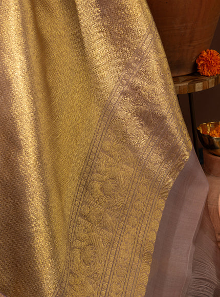 Pastel Pink Kanchipuram Silk Saree With Silver & Gold Zari Weaves