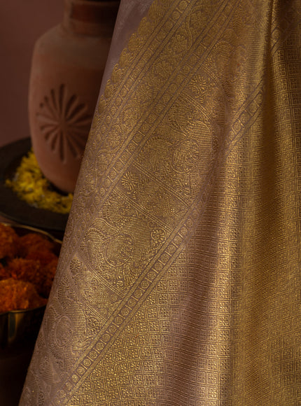 Pastel Pink Kanchipuram Silk Saree With Silver & Gold Zari Weaves