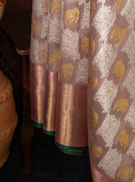 Pastel Pink Kanchipuram Silk Saree With Silver & Gold Zari Weaves