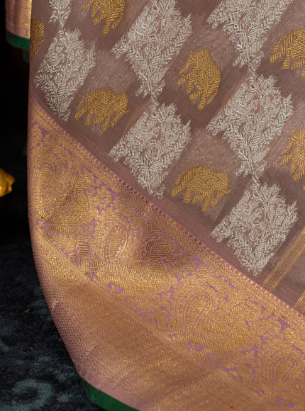 Pastel Pink Kanchipuram Silk Saree With Silver & Gold Zari Weaves