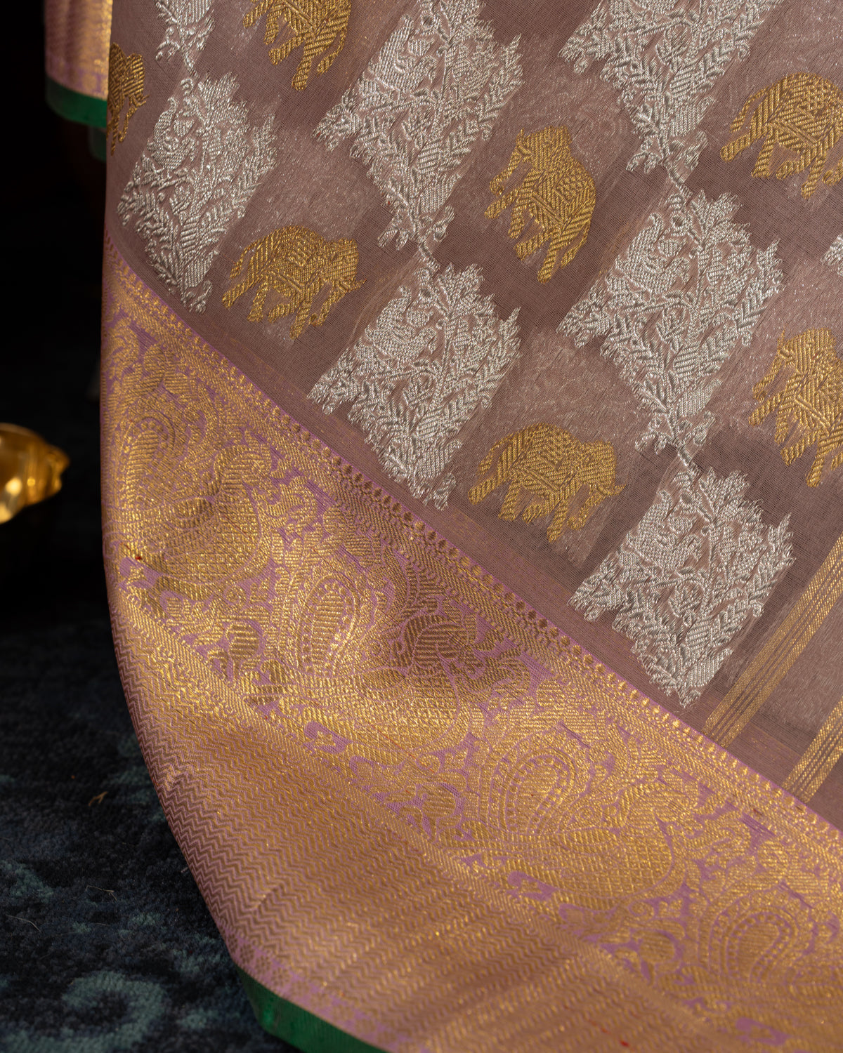 Pastel Pink Kanchipuram Silk Saree With Silver & Gold Zari Weaves