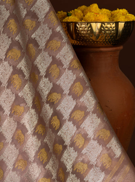 Pastel Pink Kanchipuram Silk Saree With Silver & Gold Zari Weaves